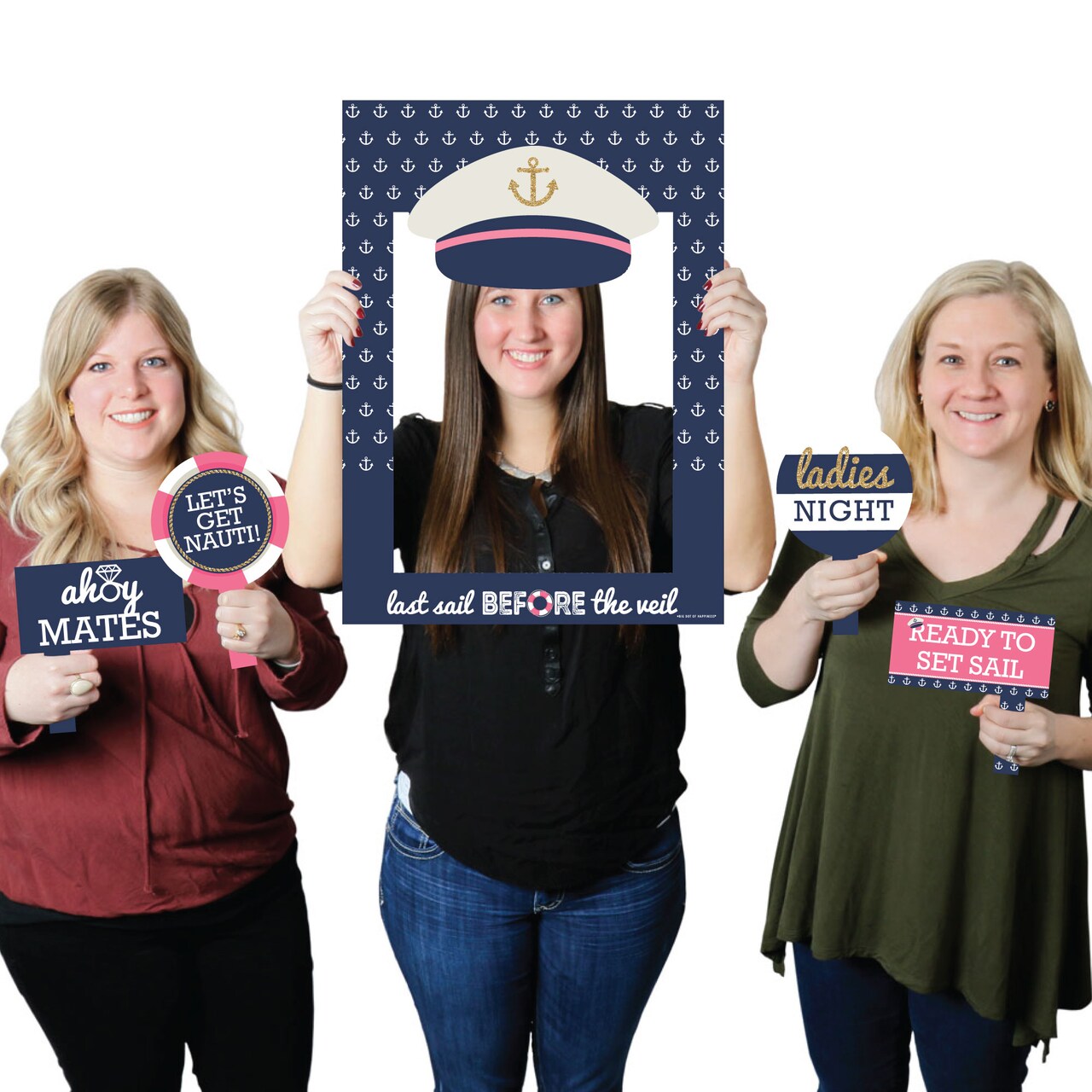 Big Dot of Happiness Last Sail Before the Veil - Nautical Bridal or Bachelorette Party Photo Booth Picture Frame & Props - Printed on Sturdy Material